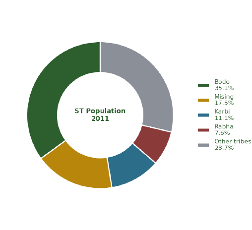Scheduled Tribe composition, 2011 Census. Bodo is by far the among the highest of any Indian state, and has grown steadily since 1901.