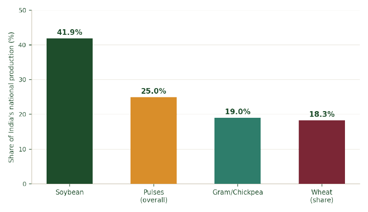 Figure 7 — Madhya Pradesh's share of India's national agricultural production, selected crops